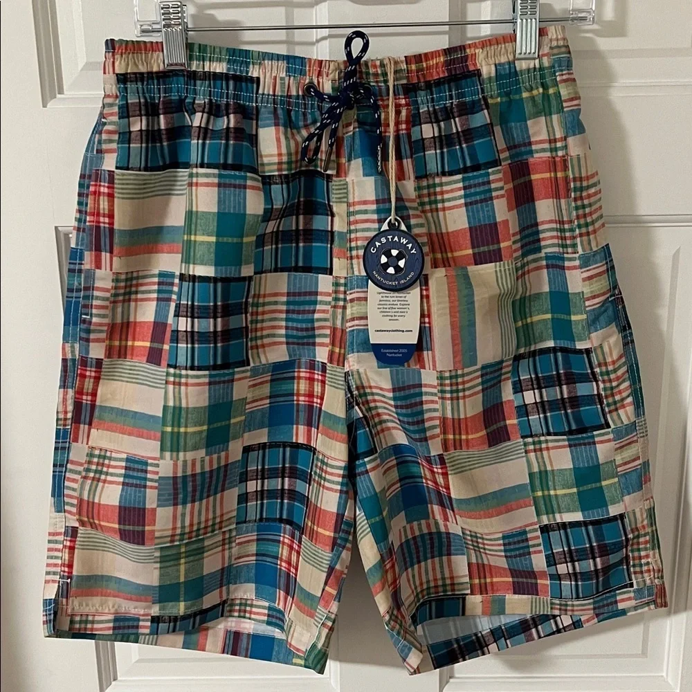 Castaway Nantucket Island Sandbar Swim Trunk Chatham Patch Madras Small NEW
